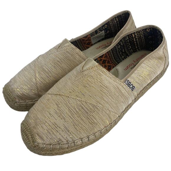 BOBS from Skechers 9 Slip On Fabric Upper Gold Thread Shoes Loafers Espadrilles - Picture 1 of 12
